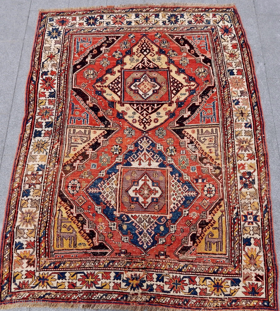 Dragon Caucasian Sumak rug. Circa 1850.                           