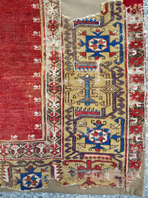 17th-18th c. Anatolian Ladik prayer rug fragment. Mounted. Email: patrickpouler@gmail.com                       