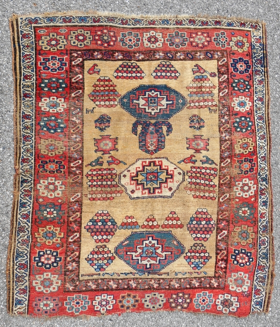 Unique Kurdish Bijar rug with playful design. c. 1850-70.                        