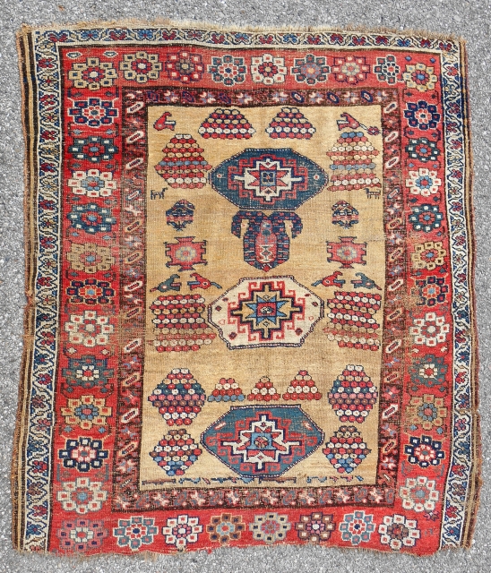 Unique Kurdish Bijar rug with playful design. c. 1850-70.                        