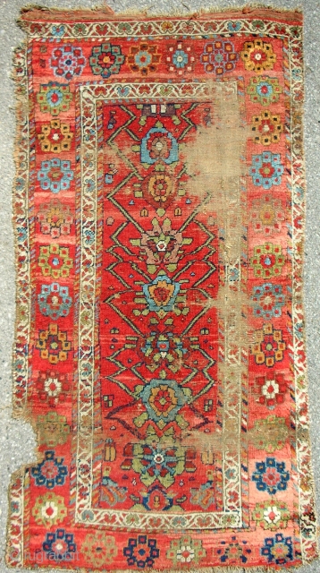 Very colorful Kurdish rug with silky wool. Circa 1850 or older.                      