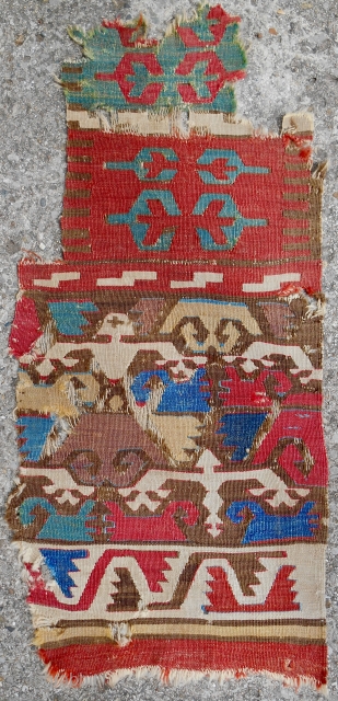 Small 18th c. Central Anatolian kilim fragment.                          