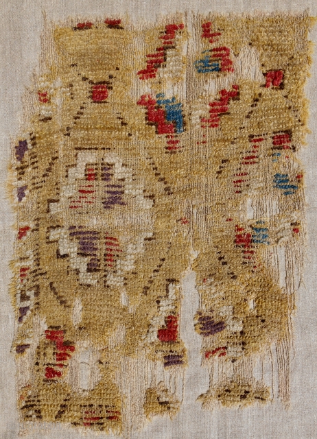 Small yellow ground Konya Cappadocia mounted rug  frag. 18th c.                      