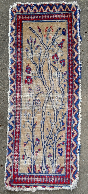 Great little (15"x 38") "Persian miniature style" 19th c. Mahal mat with trees. Very rare.                  