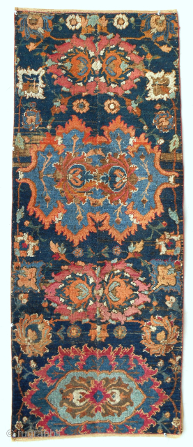 17th c. Persian Safavid rug fragment. Two “book matched” pieces mirror each other. 22”x 54”. Good condition. Mounted. How often are these for sale? Please email: patrickpouler@gmail.com      