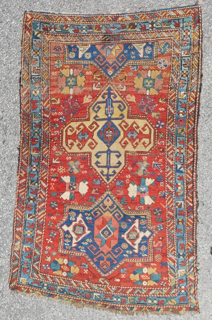 Exceptional East Caucasian Kuba rug with a rare design. Circa 1850-70.                      