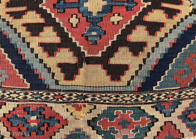 Precious 19th c. Fine NWP, Shahsavan or Caucasian mixed technique mafrash end panel. (55 x 42 cm). Full width. Just washed. Email: patrickpouler@gmail.com          