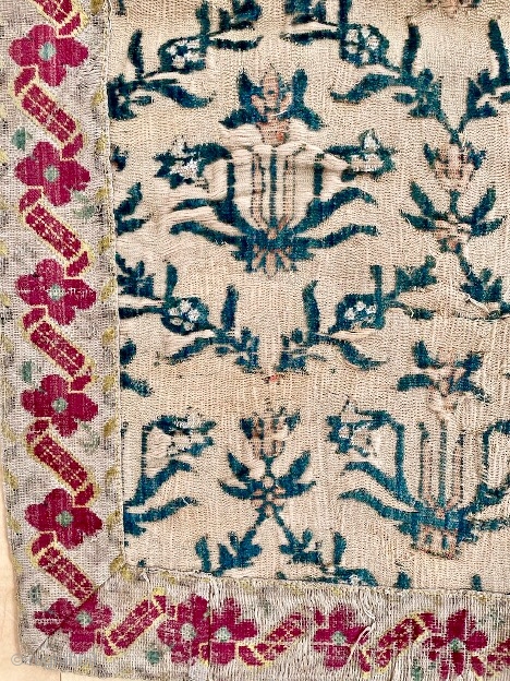 A Mughal cut and voided velvet textile panel fragment (detail). 17th c.                     