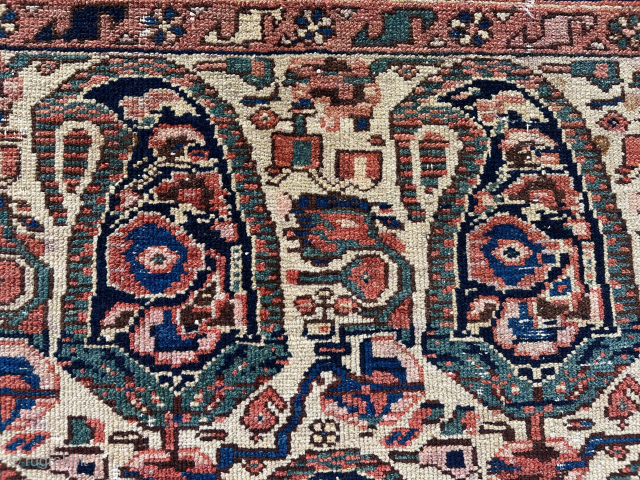 Small sweet Kermani Boteh Afshar rug (38"x52"). Circa 1850-70. Beautiful symmetrical drawing, infinite overall repeat. All original. Decent condition. Very fine weave. Email: patrickpouler@gmail.com