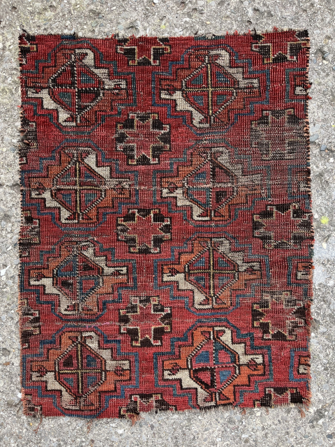 A funky early Ersari ? Rug fragment with a secondary star gul i have not seen before. 22x28". email: patrickpouler@gmail.com