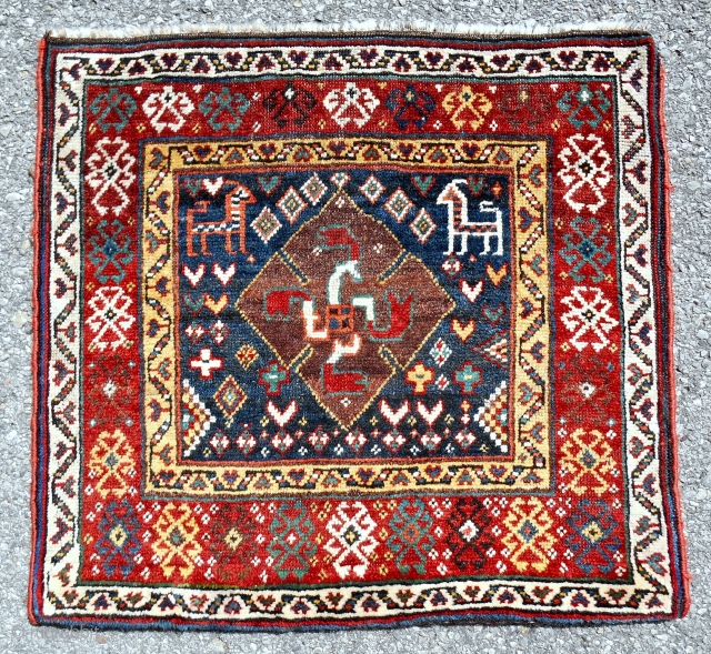 Rare pinwheel Shahsavan pile opened  bagface with striped kilim back. Very good condition.                   