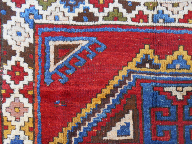 C. 1800 Konya large rug fragment. Full width with selvedges. 53" x 38". Mounted on heavy black linen. Fantastic saturated color. Full pile. Email: patrickpouler@gmail.com        