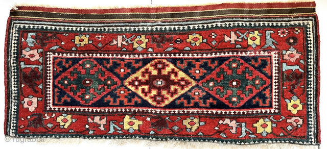 Persian Kurdish Sauj Bulagh pile mafrash panel. 46" × 19". Excellent condition. Circa 1850-70. a rare Example. Please email: patrickpouler@gmail.com             