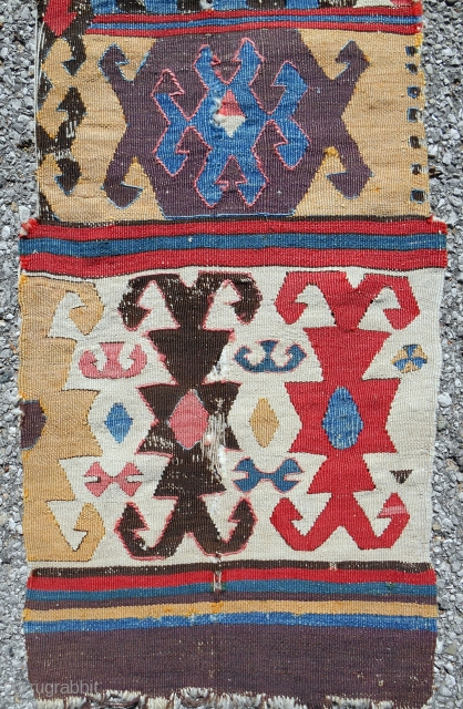 18th c. Central Anatolian kilim fragment. 15”x 48”. Fine weave with outlining. Exceptional color.                   