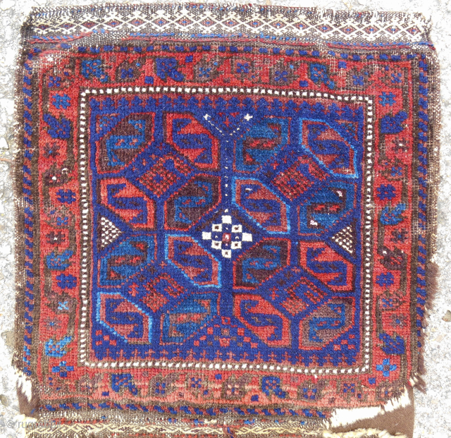 C. 1870 Baluch Timuri chanteh. 15x15". Complete with fancy kilim back. From the Douglas collection.  Email: patrickpouler@gmail.com               