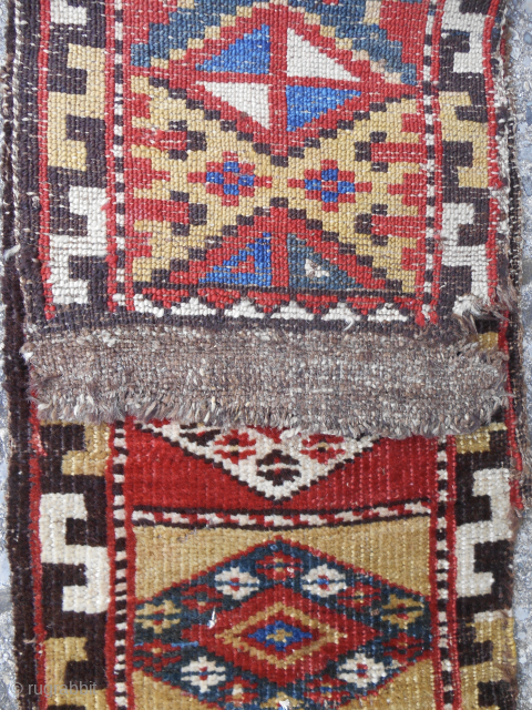 Rare Kyrgyz pile animal trapping band (detail, back and front).11" x 39". Fragment. C. 1850. Email: patrickpouler@gmail.com                