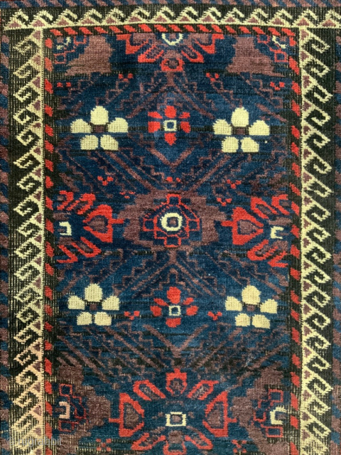 Blue ground Mina khani Timuri Baluch complete rug with border design details i have never seen before. Good age and condition. 44" x 71" including kilims. Email: patrickpouler@gmail.com