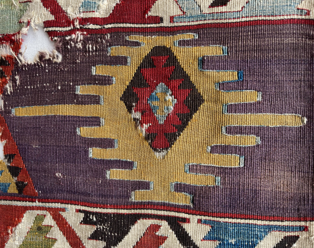 Fine 18th c. Central Anatolian kilim fragment. 41 x 116cm. Best color. Please email: patrickpouler@gmail.com