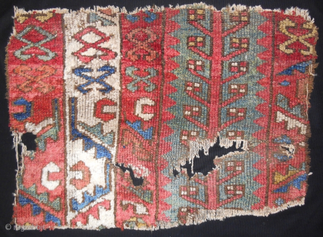 18th c. Central Anatolian striped rug fragment. Cleaned, conserved and professionally mounted.                     