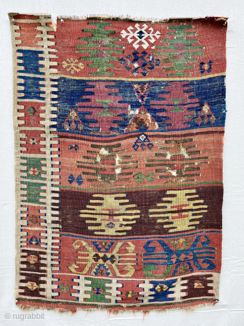 Early 18th c. or older very fine Central Anatolian kilim panel fragment, 32"x44". All original. Best old color! Some White cotton. Please email me: patrickpouler@gmail.com
