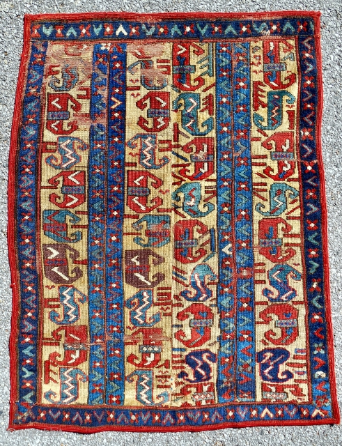 Early 19th c. SaujBulagh rug fragment composed of assembled borders. Cool!                      