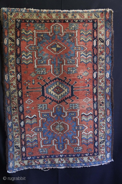 Karaja sides need work, vivid colours 
old rug as found , 
 145 x 100 cm 
sold thanks               