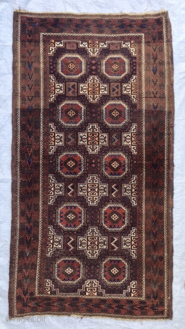 Antique Baluch rug (Salar Khani?) with an abrash, original selvages, oxidised browns, no repairs. 181x97 cm/ 5' 11'' x 2' 10''            