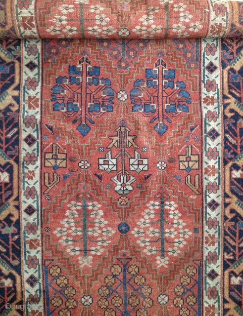 Beautiful handmade antique runner with nice saturated colors,  northwest Iran, shrub design centerfield. Around 1900.
As found, in need of a wash. 

540x104 cm/ 17'9'x3"5'        