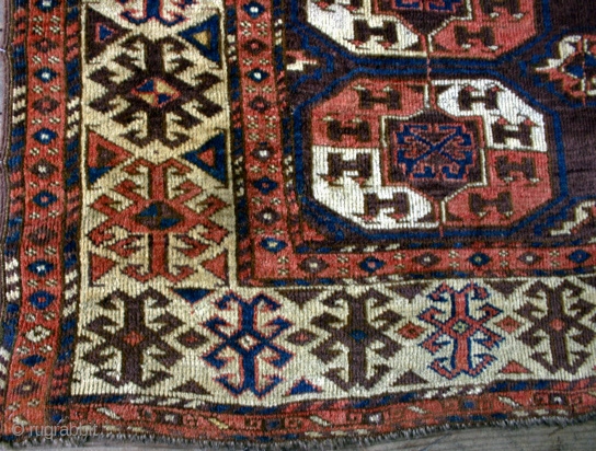 Early 19th Century Chodor Main Carpet.
Excellent colors, good gul proportions, and
good condition relative to age.
(Dimensions 9' X 5 1/2')              