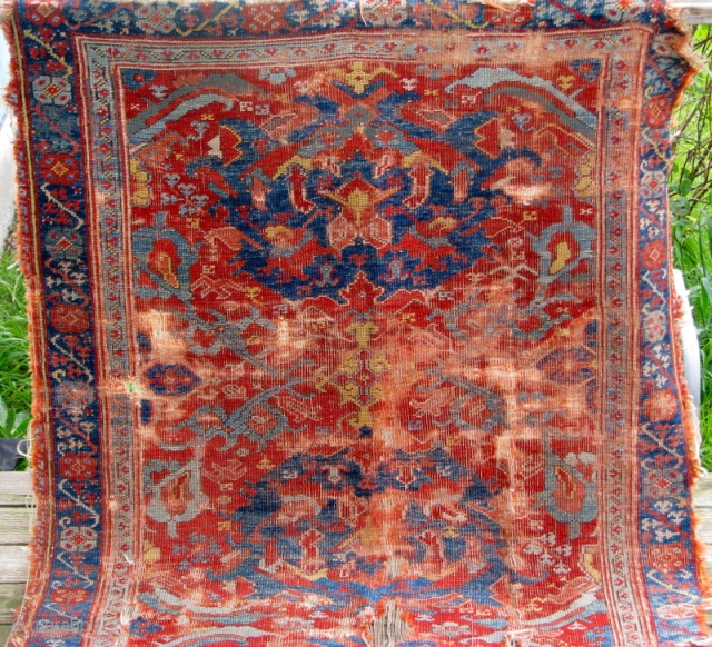 Smyrna Rug from the 18th century. This rug has great colors, 
wool, and design, and extraordinary design details. The weave is similar to 
a standard Oushak weave but has slight warp depression  ...