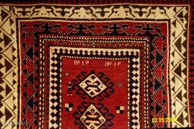 Borchalu rug from the last quarter of the 19th century. Very good pile
and condition and all natual colors. (i.e. Dimensions 4'8" X 7'4".)
NOTE: Dated 1896
        