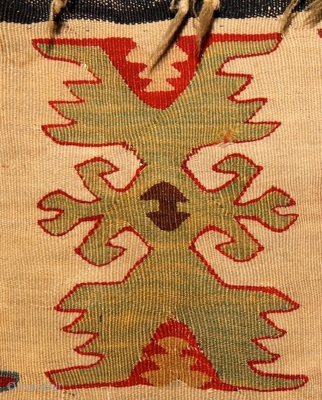 Sarköy Kilim, 19th cent, 137x207 Paper thin weaving: 7 weft-yarn on 1 cm!
Some little damage here&there, but nothing serious.  Both end is fixed with a dark-blue ribbon. more pieces: http://rugrabbit.com/profile/5160  