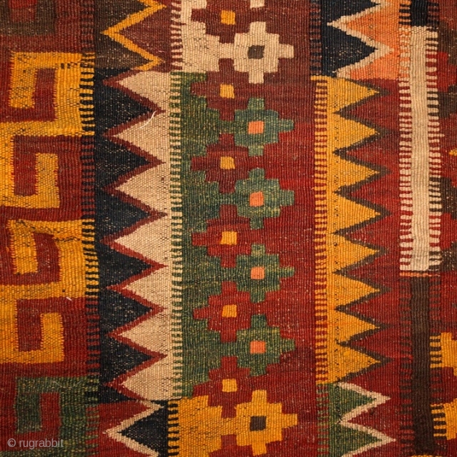 Meymaneh / Maimana kilim, Afghanistan, early 20th century, 325x200 cm, wool on wool, some old repairs here&there, otherwise complete, great, strong organic dyes, thick wool, can be used even under heavy traffic.  ...