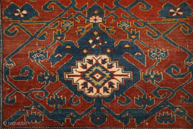 Daghestan rug, 2nd half of 19th century, wool on wool, 140x110 cm, wonderful, rare (unknown for me until now) border, harmonious colouring and very well balanced, spacious, ultra graphic drawing in the  ...