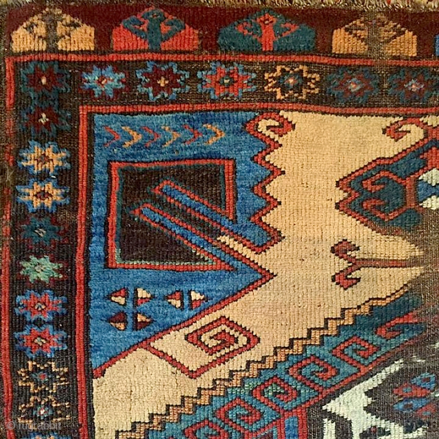 A shining icy blue/turquise oasis floating in the middle of the sand desert (undyed camel-hair wool) Charismatic Karapinar village rug, mid 19th century, Central Anatolia. A real village piece with rural touch  ...