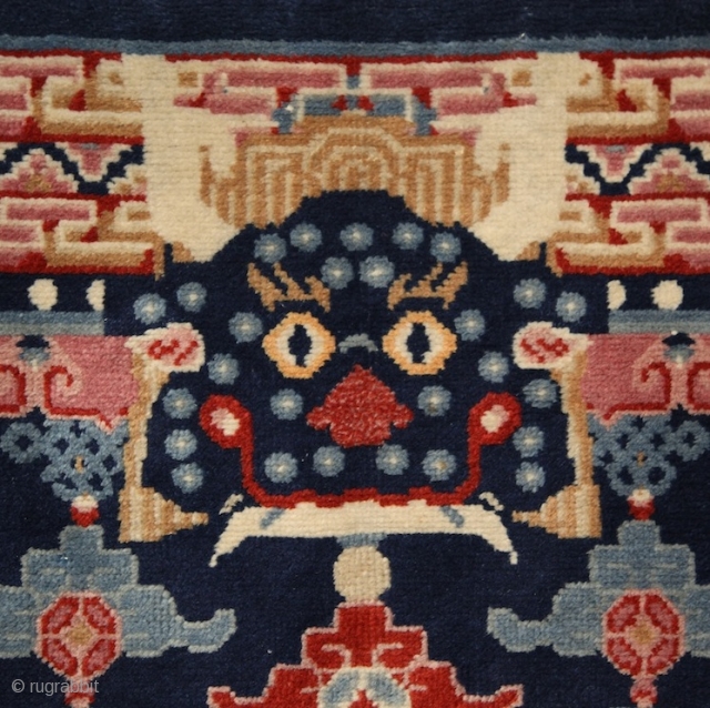 Tibetan pillar rug, mid 20th century, 220x70cm, wool on cotton, perfect condition, intact sides and ends and full, soft pile overall. other pieces on sale: http://rugrabbit.com/profile/5160 (photograph of the weaver: Oriental Rug  ...