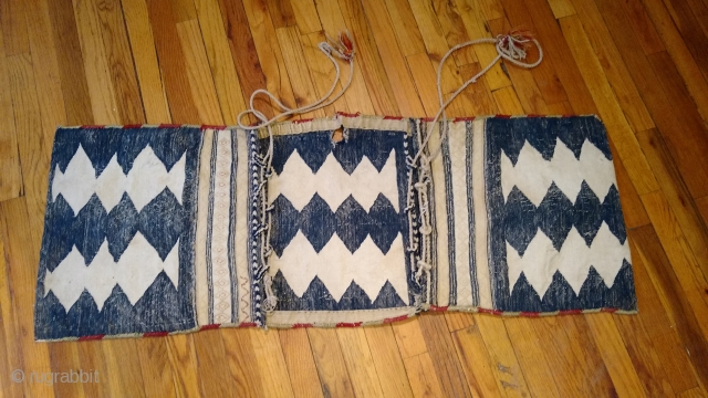 Caucasian Saddle Bag (complete)

Dimensions: 1'7" x 4'3"

Circa 1900

Good condition, except hole in center panel

wool and cotton                 