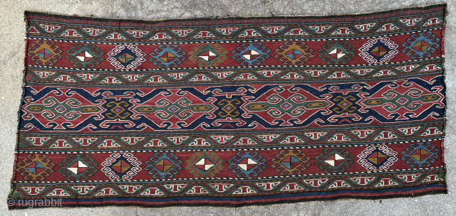 NW Persian sumak long mafrash panel, tightly woven, saturated colours, good condition, 100 x 48 cm. peparethos@xsmail.com                