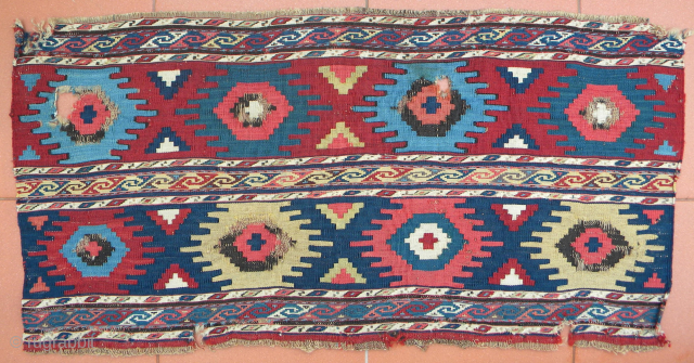 Shahsavan mafrash side panel, mixed techniques, very fine sumak bands (which appear to be silk wefted), extraordinary colour saturation, many beautiful features and details in addition to its overall impression, all good  ...