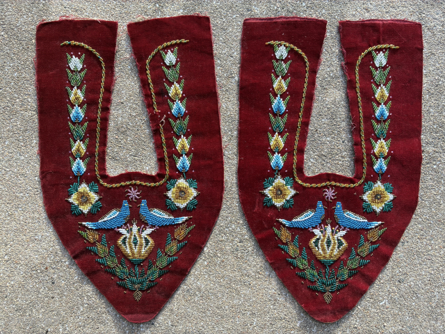 Syrian velvet beaded slipper tops, each 29 x 18 cms. Probably early 20th century. Email: peparethos@xsmail.com