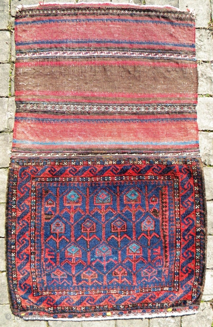 Baluch khorjin half (with back); excellent pile, soft glossy wool, overall good condition as shown in the images, no repairs, natural colours; 92 x 57 cms.       