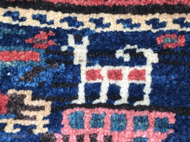 Large pile Kurdish bagface with some interesting iconography, and a few animals too, good deep pile generally, glossy wool, wear in the wider flatweave section as apparent in the images, all colours  ...