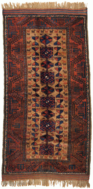 Beludj, Persia, 2,05 x 0,97 m, late 19th century.
In very good condition, high piles, original kilim endings, original sides, needed no repair.           