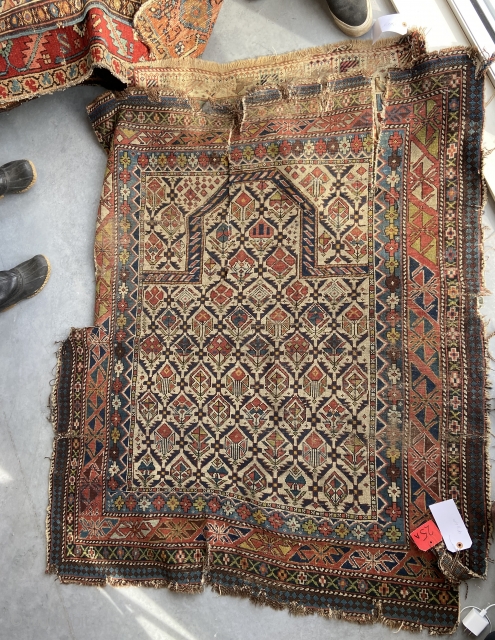 early 19th  century Shirvan prayer rug from a notable collection, which will be offered post cleaning “as is”.              