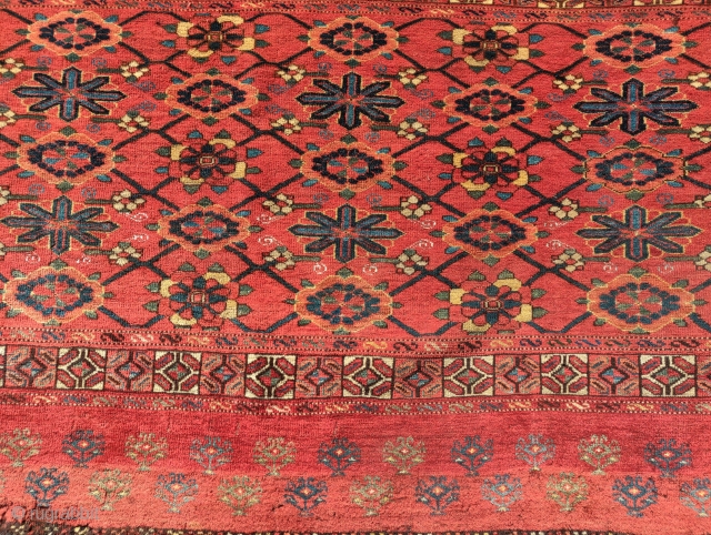 An Ersari minakhani chuval with grand scale and light blue silk highlights. Fantastic wool and color which are difficult to capture with digital photography. 5'5"x3'1"   Inv# 19361

Part of our exhibition  ...