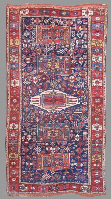 Inv#15871

This exceptional corridor carpet exhibits all the hallmarks of woven dynamism that great Kurdish rugs are known for. Large elements are balanced against smaller motifs, colors are masterfully dyed and matched, and  ...