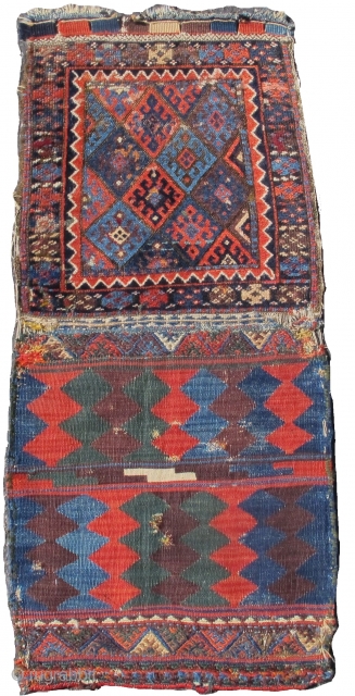 Jaf Kurd bag with colorful flatwoven back. bagface measures 2'0"x2'0"                       