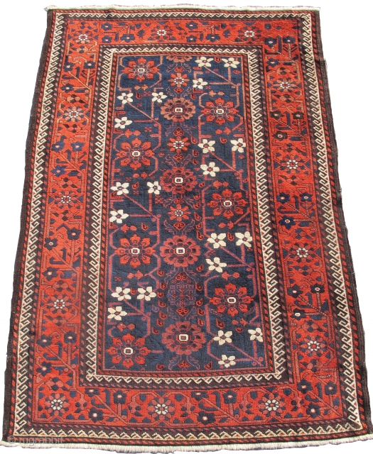 classic mina-khani Baluch rug, Khorosan depressed warp type. 4'4"x2'4"                        