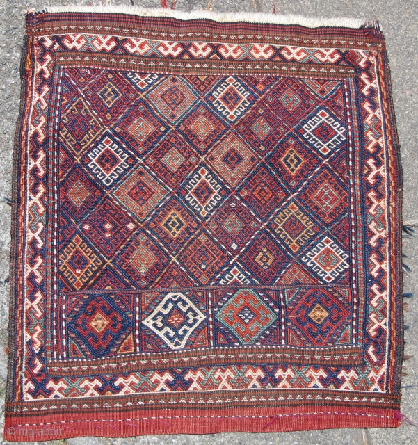 This happy Luri sumack is finely woven with an all-over diamond pattern. The back is wild and wooly and aesthetically the polar opposite of the front due to the flateweave technique used.  ...