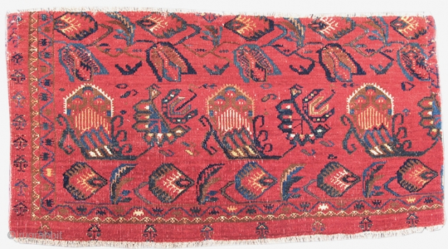 Bashir Fragment, 19th C (3rd Q), size= 1'0"x 3'0" RUG ID:16942  


Abstracted floral designs, often inspired by Persian models became increasingly popular in Central Asia with eastern Turkmen weavers in the  ...